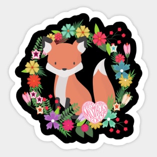 Happy Mother's Day Fox in a Wreath of Flowers Cute Mother gift Sticker